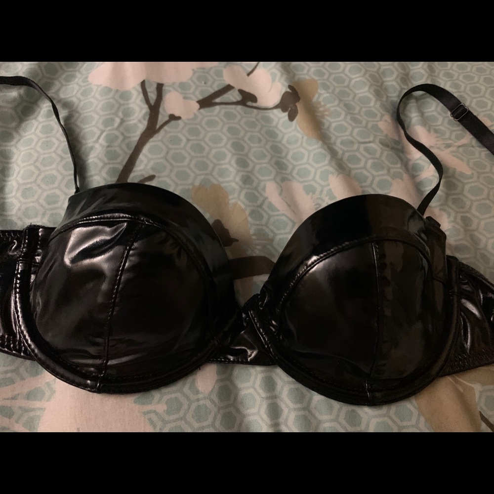 Black shiny material bra